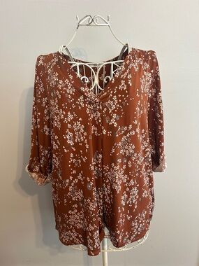 Beacon Burnt Orange Floral V-Neck Blouse